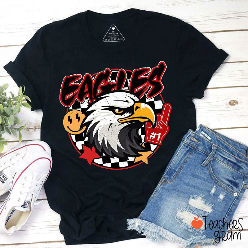 Personalized Mascot Checkerboard Cheer Teacher T-Shirt