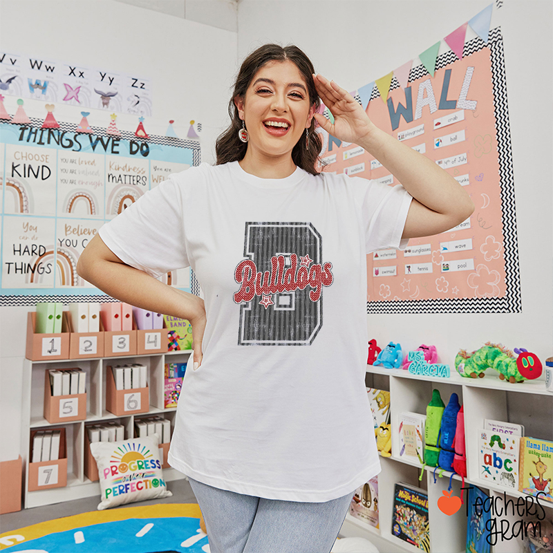 Personalized Mascot And Intial Stripes Teacher T-Shirt