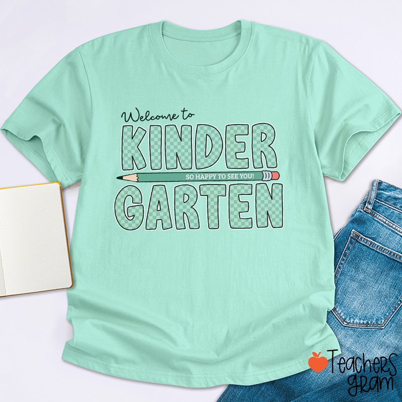 Personalized Grade Or Text Pencil Checkered Back To School Teacher T-Shirt