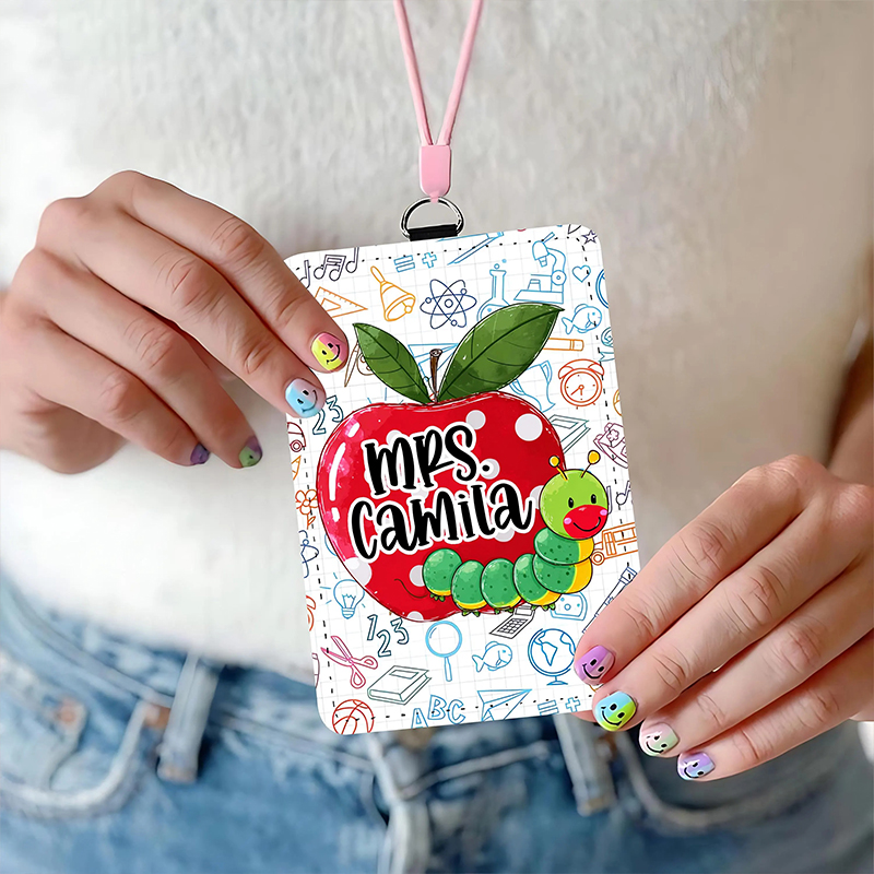 Personalized Name Apple Teacher Card Holder