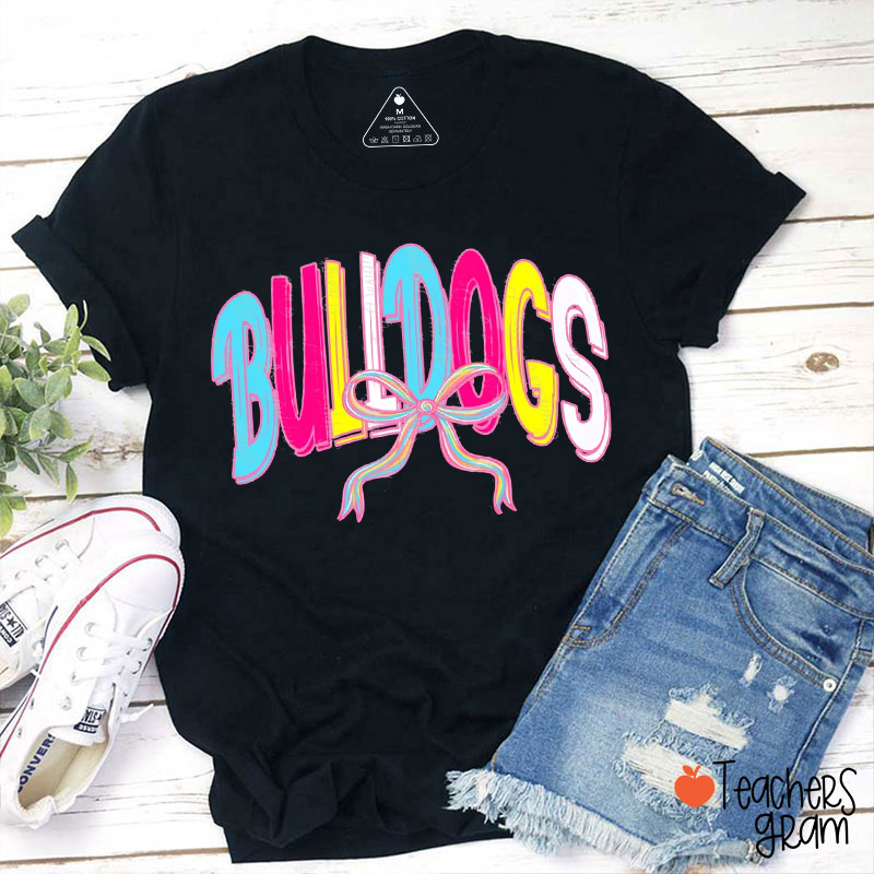 Personalized Mascot Colorful Bow School Spirit Teacher T-Shirt
