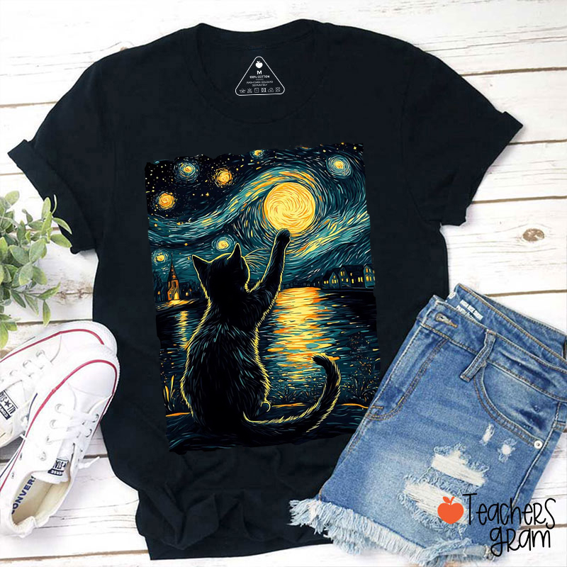 Starry Night Cat Teacher T-Shirt