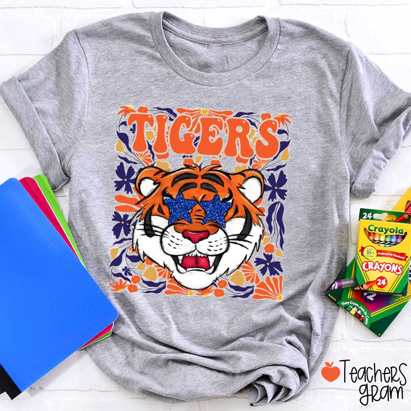 Personalized Mascot Floral School Spirit Teacher T-Shirt