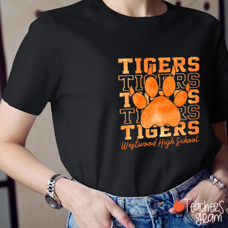 Personalized Mascot Paw And School Name Game Day Teacher T-Shirt