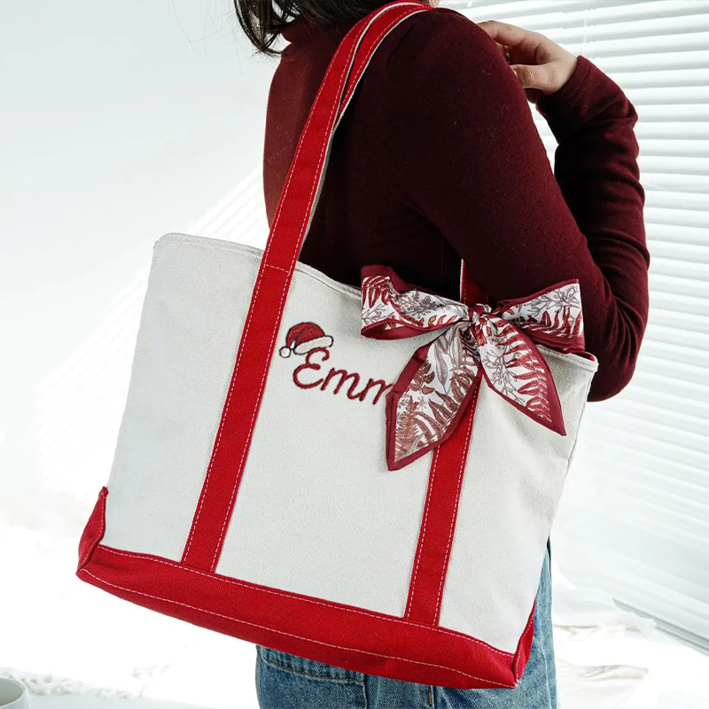Personalized Name With Santa Hat Teacher Canvas Tote Bag