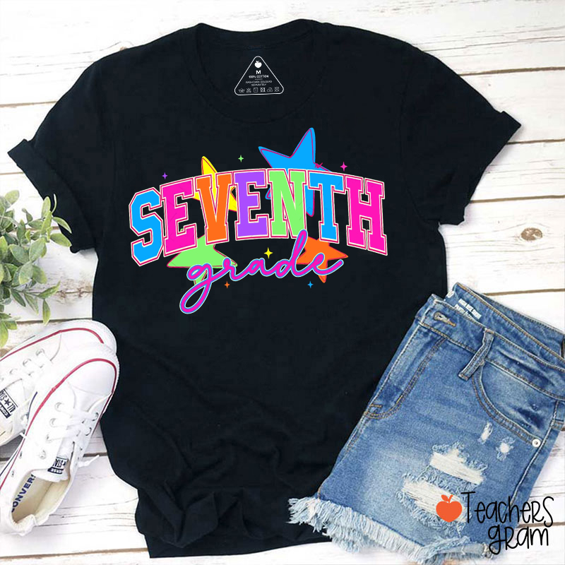Personalized Grade Colorful Fonts Star Teacher T-Shirt