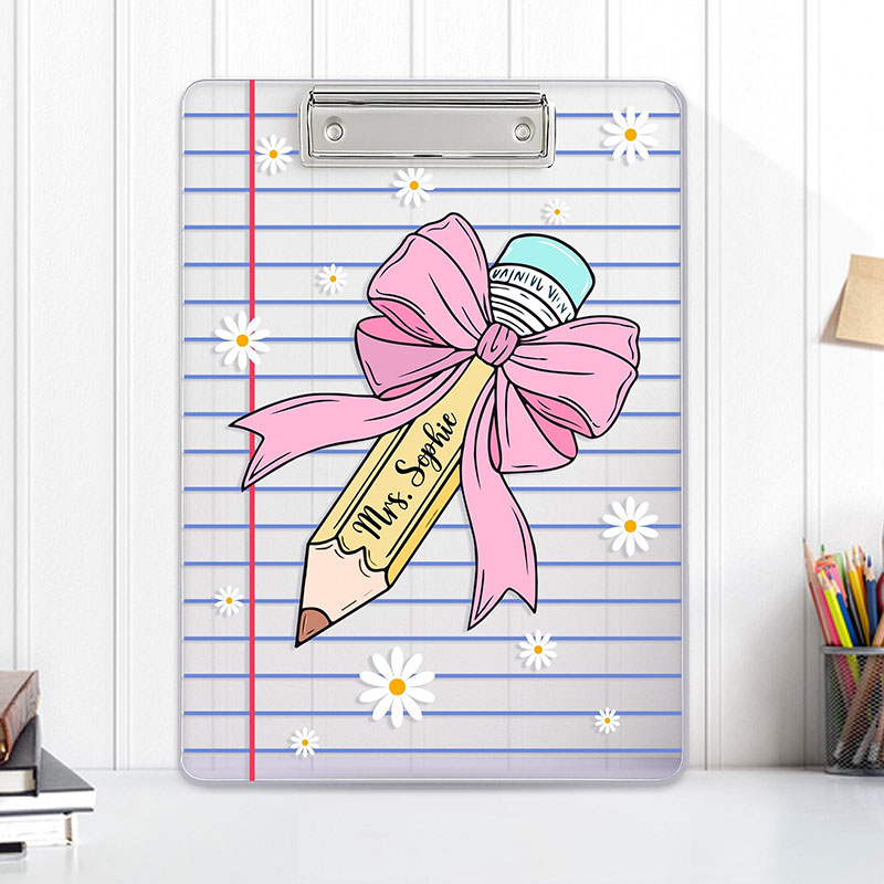 Personalized Bow Pencil With Name Teacher Clipboard