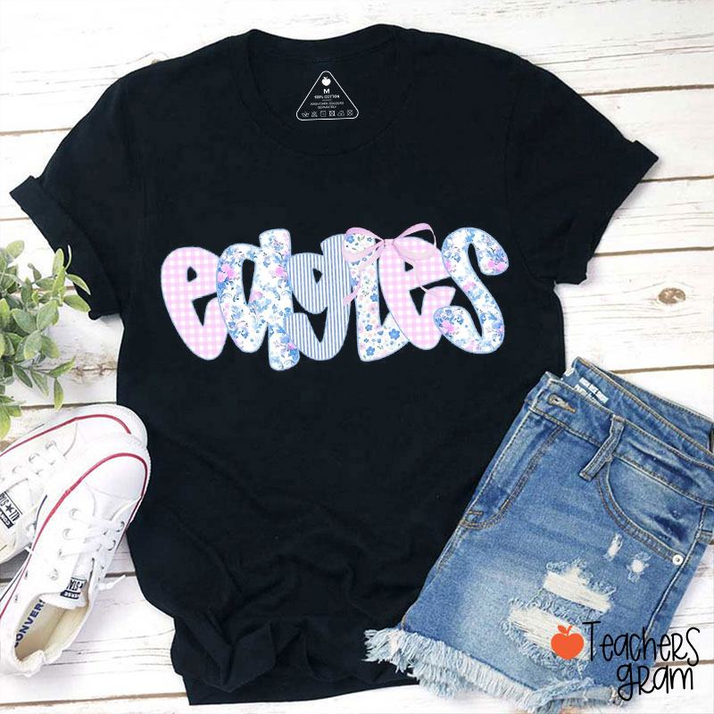 Personalized Mascot Flowers Print Fonts Teacher T-Shirt