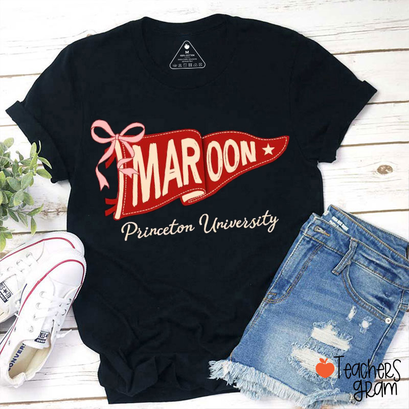 Personalized Mascot And School Name Pennant Bow Teacher T-Shirt