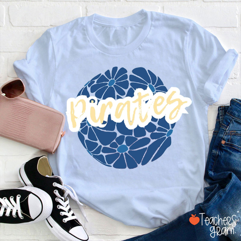 Personalized Mascot Circle Flowers School Spirit Teacher T-Shirt