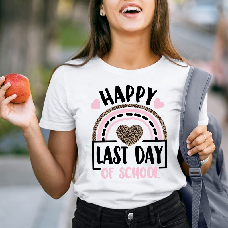 Happy Last Day of School Leopard Rainbow T-Shirt