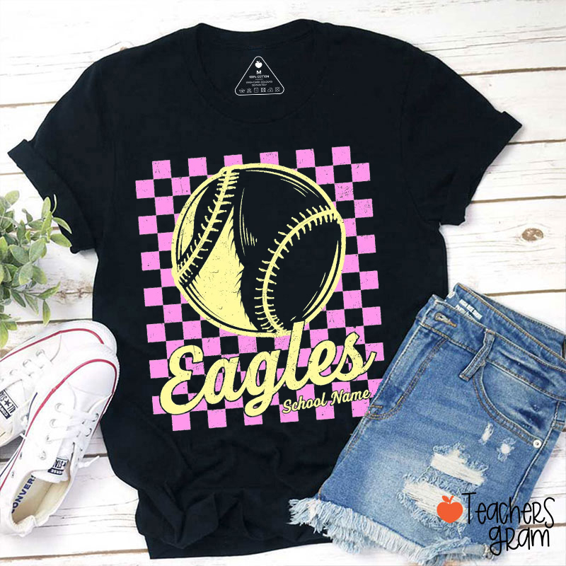 Personalized Mascot And Sport Checkered Teacher T-Shirt