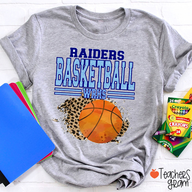 Personalized Mascot And Sport Leopard Faux Glitter Teacher T-Shirt