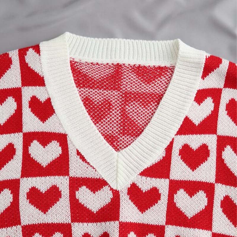 Heart Checker Pattern Sweater Vest