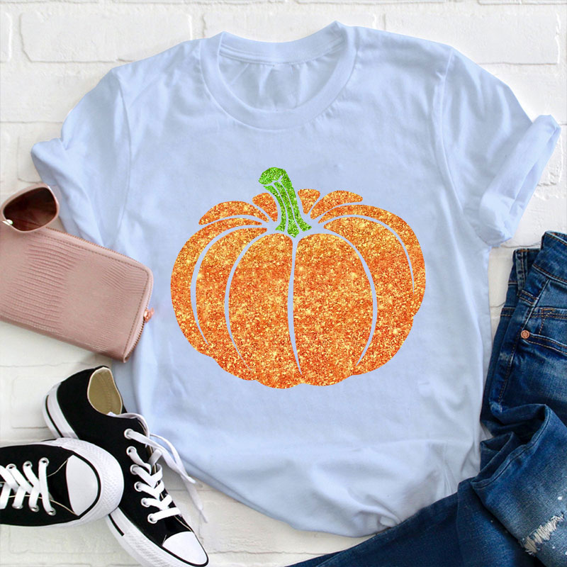 Glitter Fall Festive Pumpkins Teacher T-Shirt