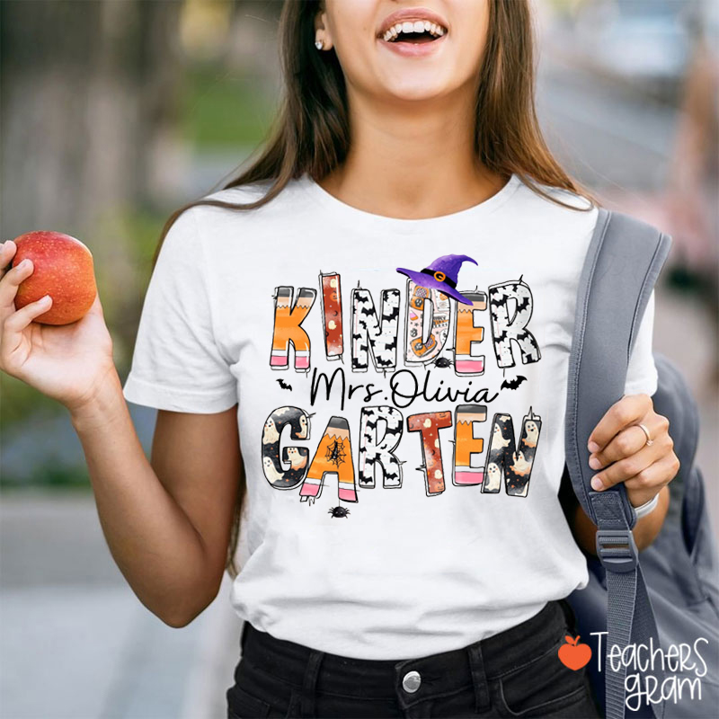 Personalized Name And Grade Halloween Spooky Season Teacher T-Shirt