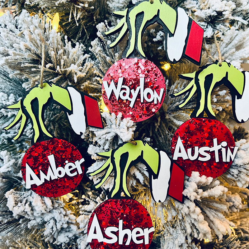 Personalized 3D Printing Holding Name Christmas Glitter Teacher Ornament