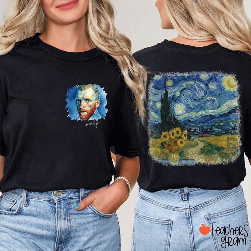 Starry Night Sunflowers Teacher Two Sided T-Shirt