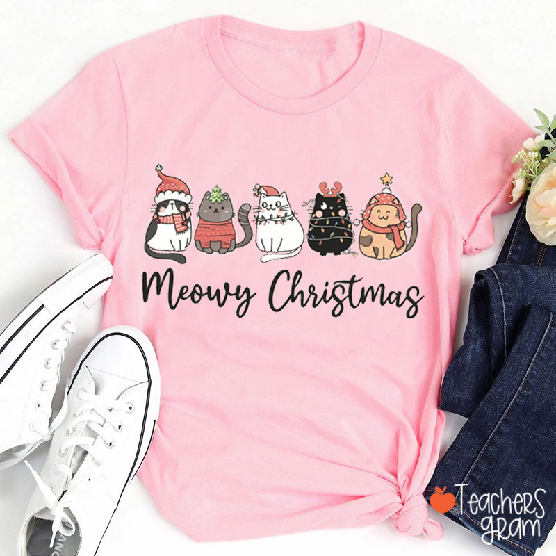 Meowy Christmas Teacher T-Shirt