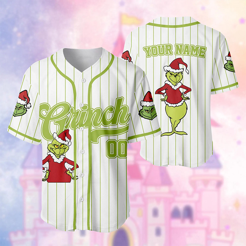 Personalized Name Christmas Green Guy Teacher Baseball Jersey