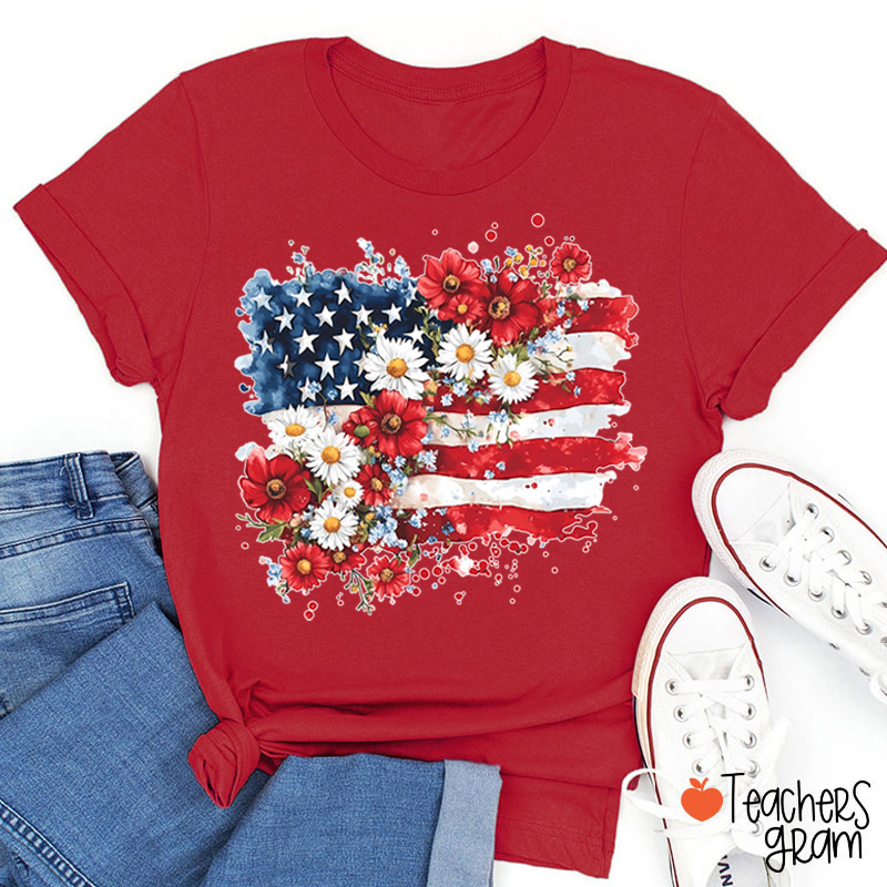 Flower National Flag Teacher T-Shirt