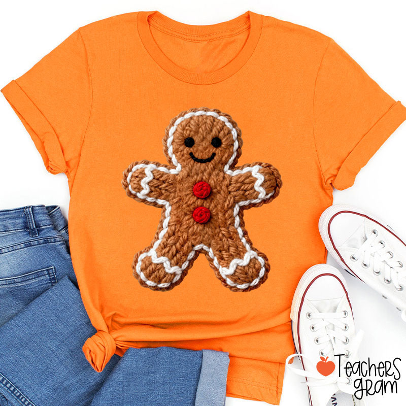Faux Yarn Gingerbread Man Teacher T-Shirt