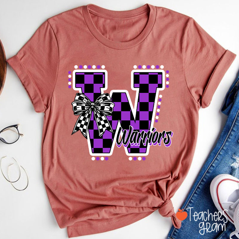 Personalized Mascot Checkered Print Teacher T-Shirt