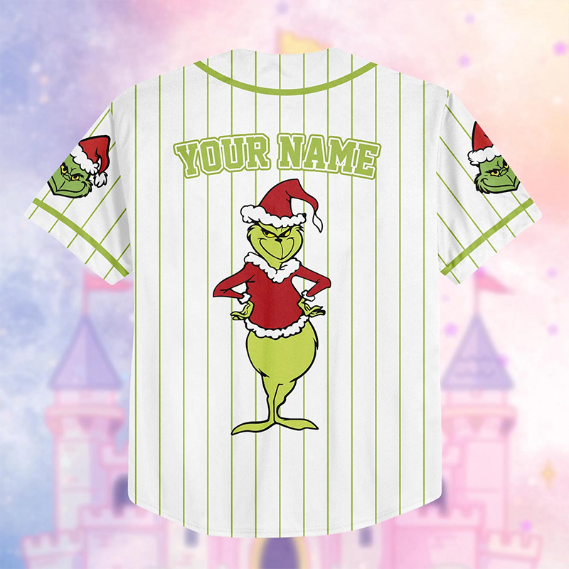 Personalized Name Christmas Green Guy Teacher Baseball Jersey