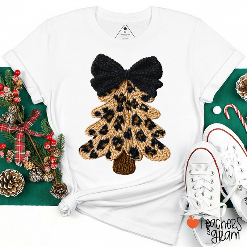 Leopard Christmas Tree Teacher T-Shirt