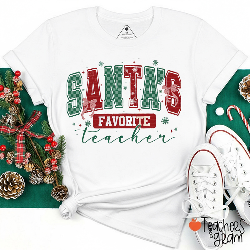 Checkered Santa's Favorite Teacher T-Shirt
