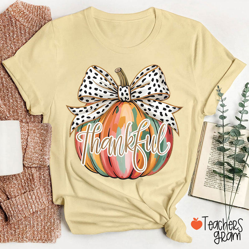 Colorful Coquette Fall Pumpkin Teacher T-Shirt
