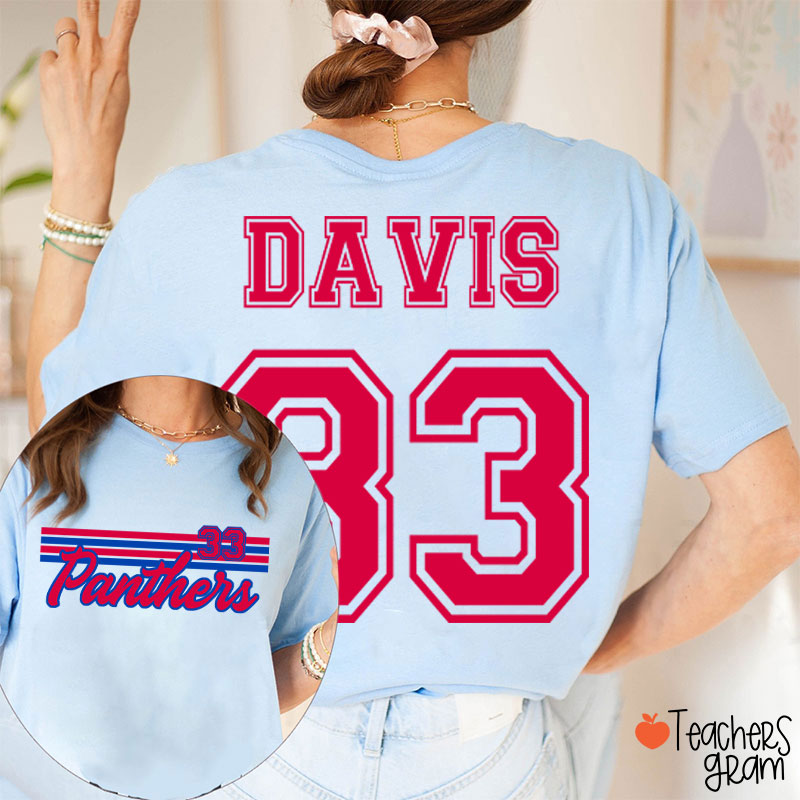 Personalized Mascot Contrast Color Line Design Teacher Two Sided T-Shirt