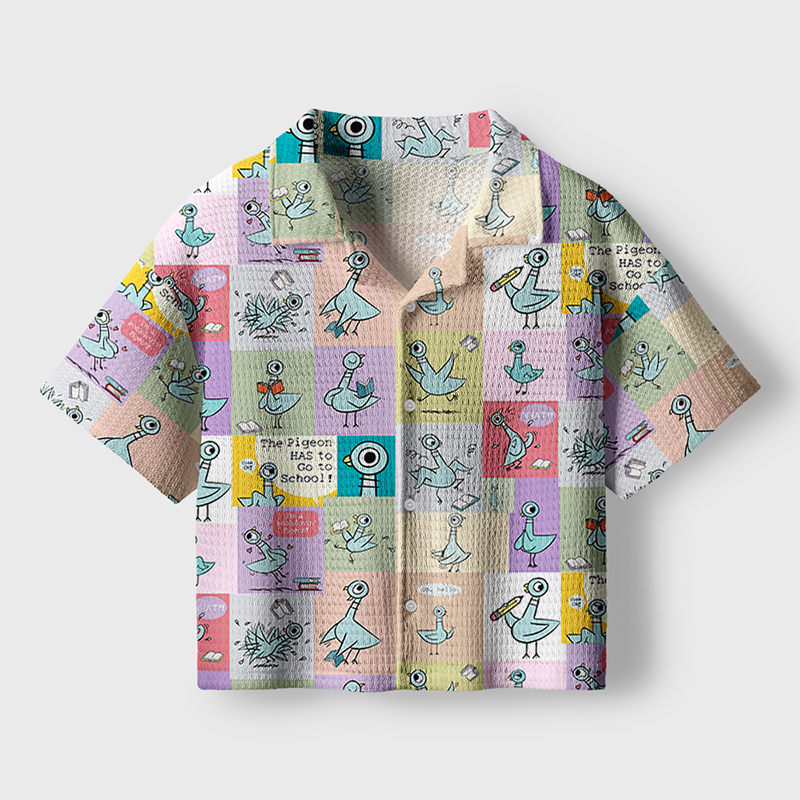 The Pigeon Has To Go To School Teacher Crochet Crop Camp Shirt