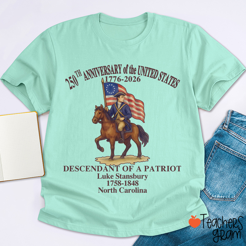 Personalized Patriotic Semiquincentennial Teacher T-Shirt