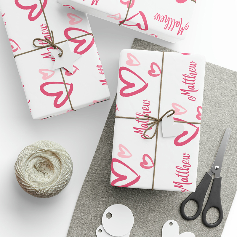 Personalized Name Heart Valentine's Day Teacher Wrapping Paper