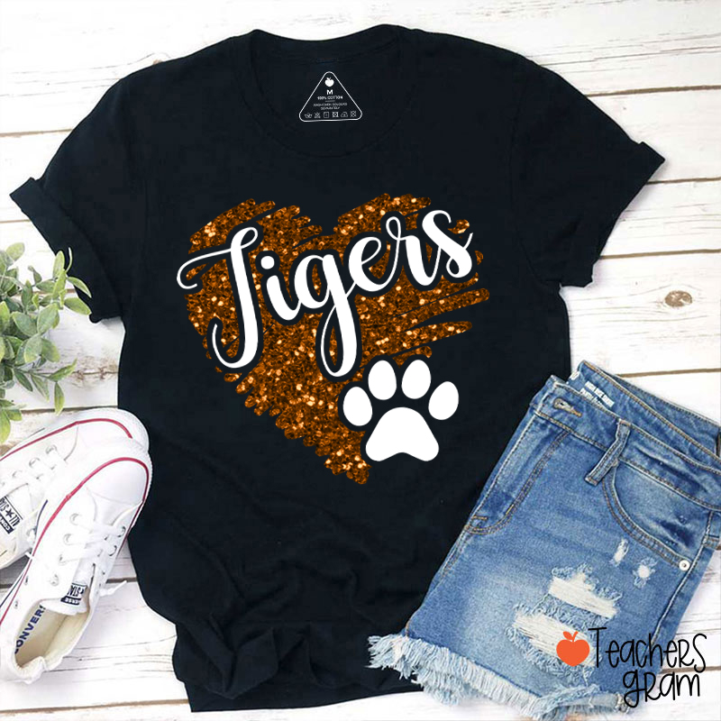 Personalized Mascot Glitter Heart Teacher T-Shirt
