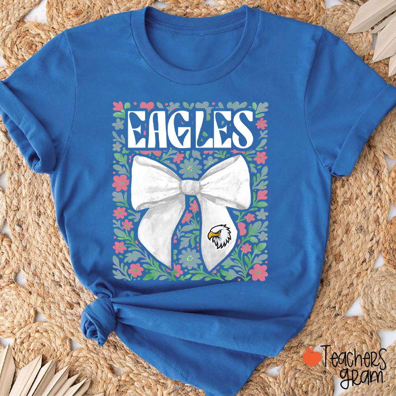 Personalized Mascot Floral Bow School Spirit Teacher T-Shirt