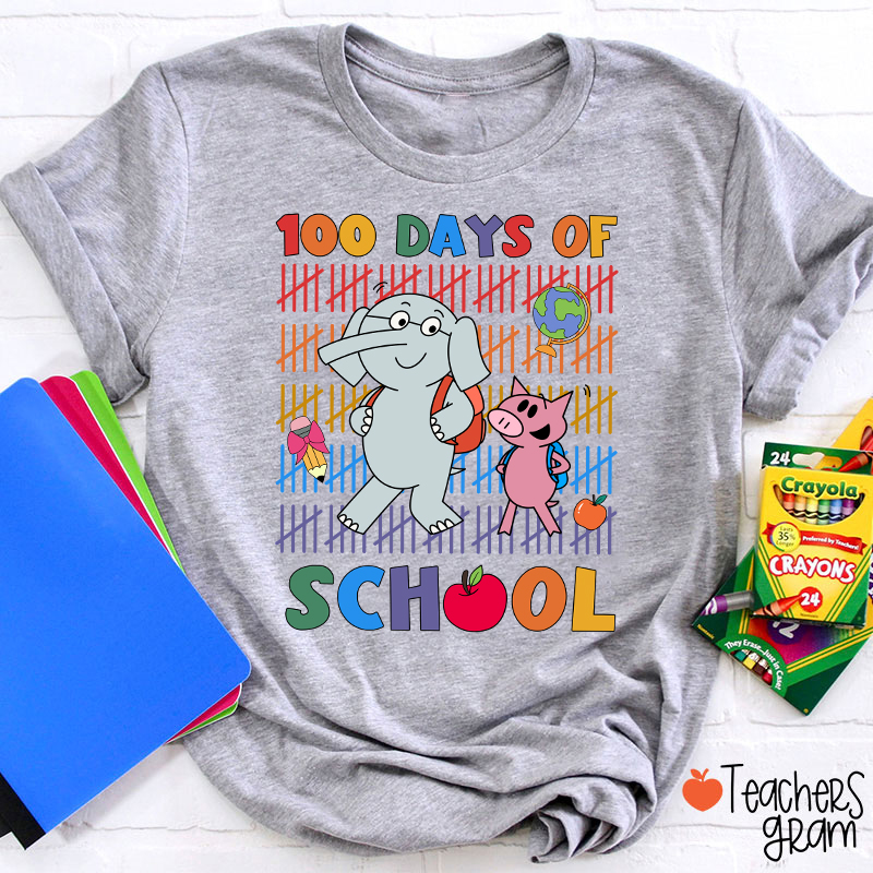 100 Days Of School Elephant Teacher T-Shirt