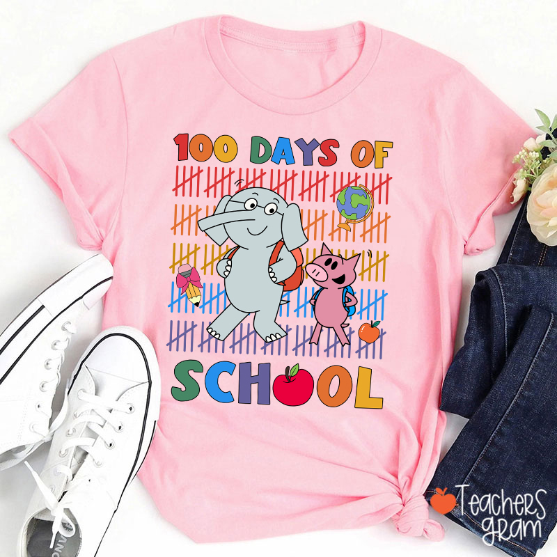 100 Days Of School Elephant Teacher T-Shirt