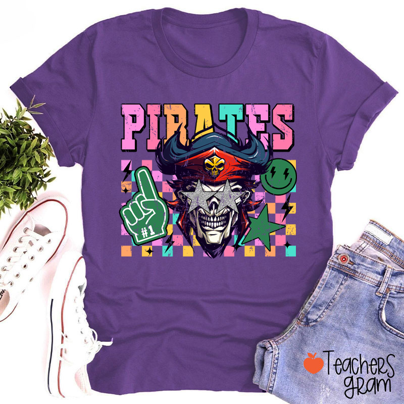 Personalized Starry Eyes Mascot Colored Checkered Teacher T-Shirt