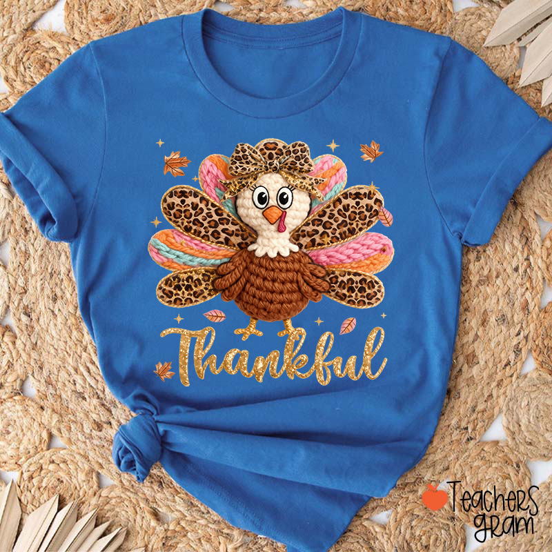 Faux Yarn One Thankful Turkey Teacher T-Shirt