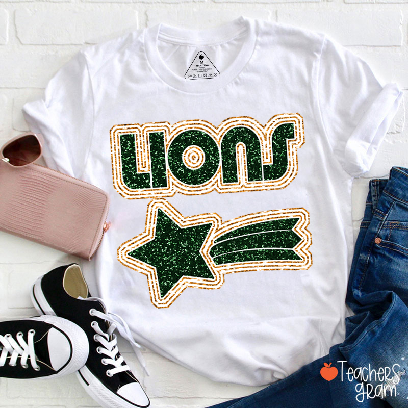 Personalized Mascot Glitter Star Game Day Teacher T-Shirt