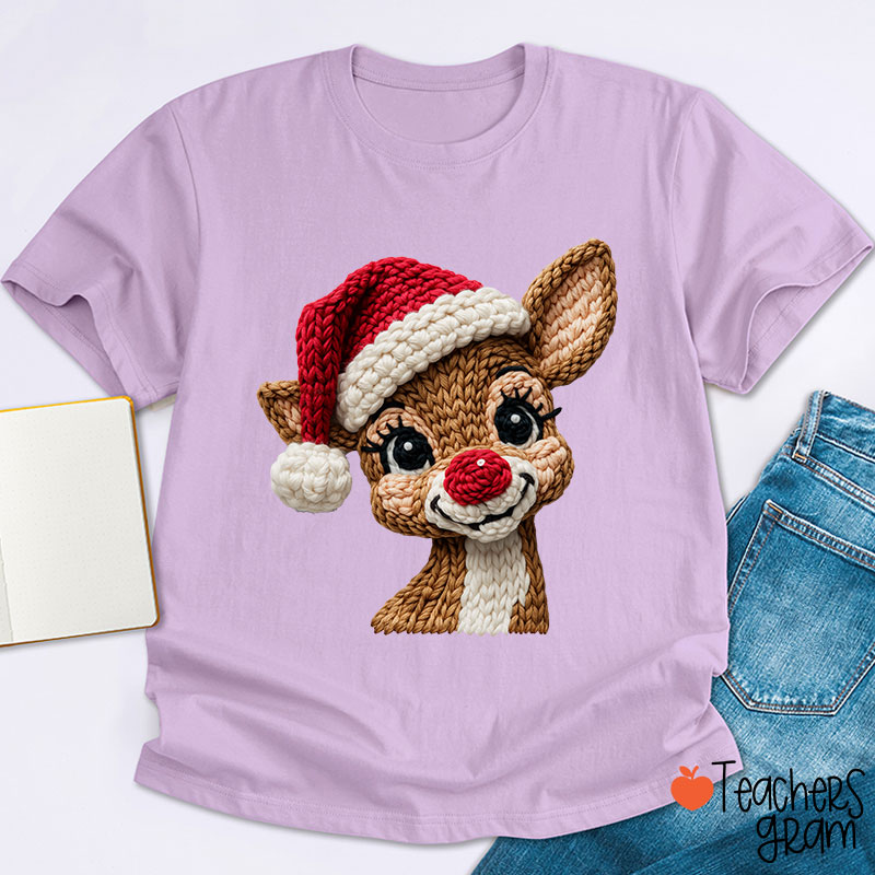 Faux Yarn Christmas Reindeer Teacher T-shirt