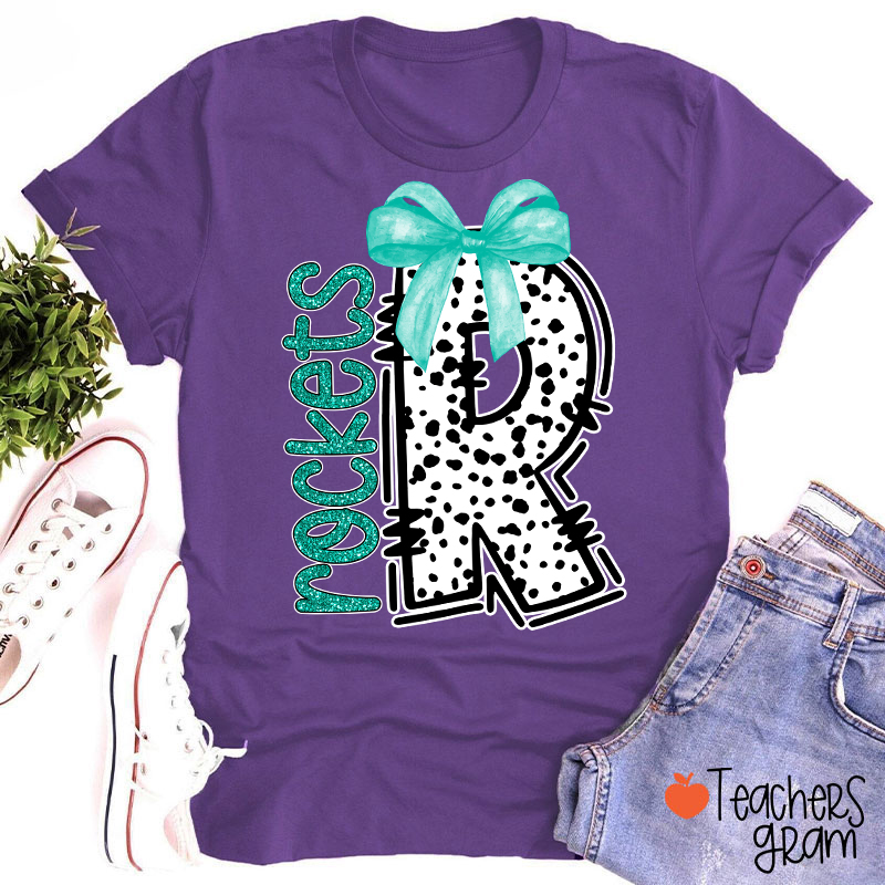 Personalized Mascot Coquette Bow Polka Dot Teacher T-Shirt