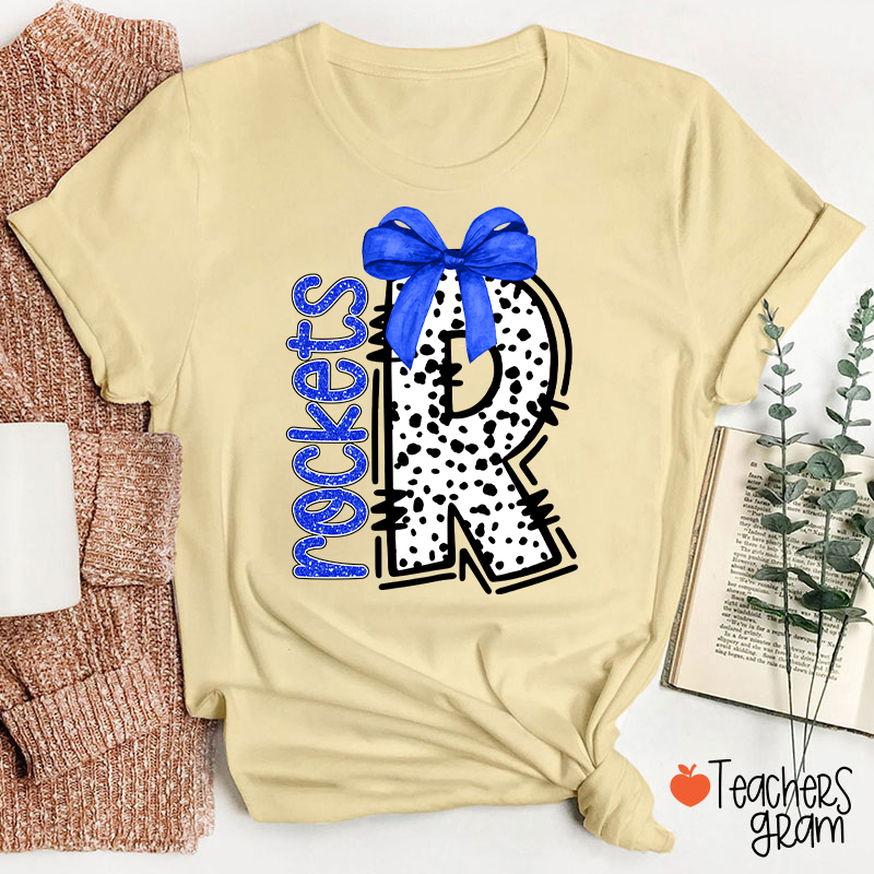 Personalized Mascot Coquette Bow Polka Dot Teacher T-Shirt