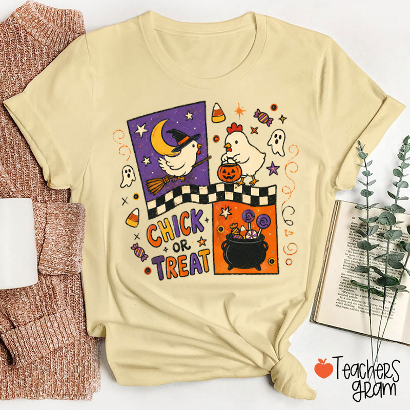 Chick Or Treat Cute Chicken Halloween Teacher T-Shirt