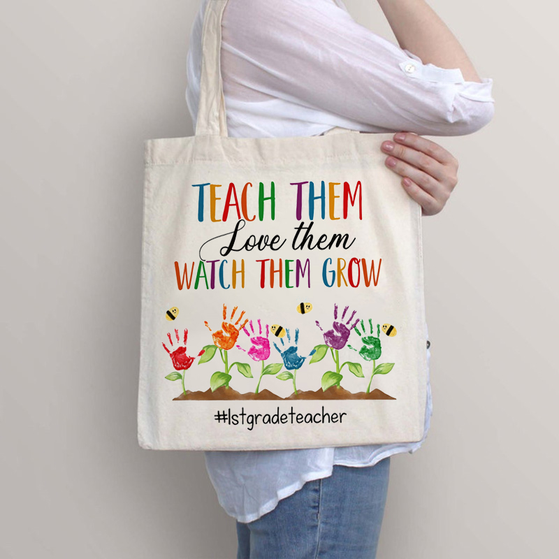 Personalized Love Them And Nurture Them To Grow Teacher Tote Bag