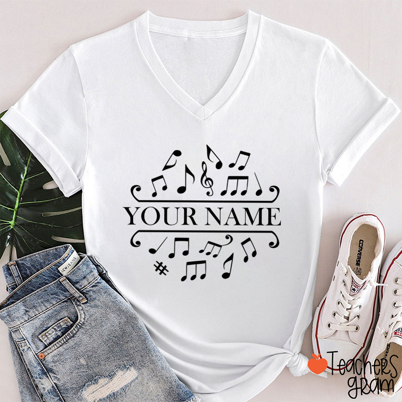 Personalized La La La Music Teacher Female V-Neck T-Shirt