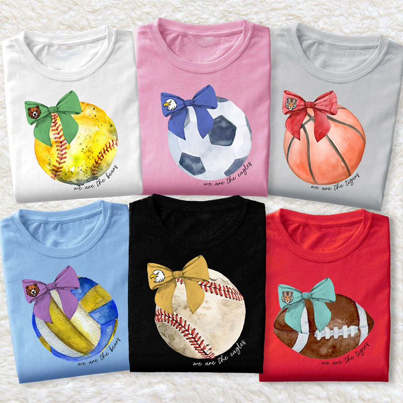 Personalized Name Mascot Coquette Bow Teacher T-Shirt