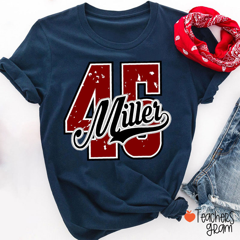 Personalized Name Number Vintage Graphic Teacher T-Shirt